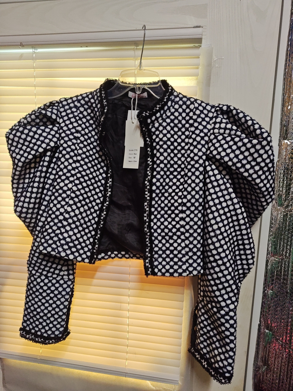 Women's Black & White Tweed Jacket - Elegant Cropped Coat